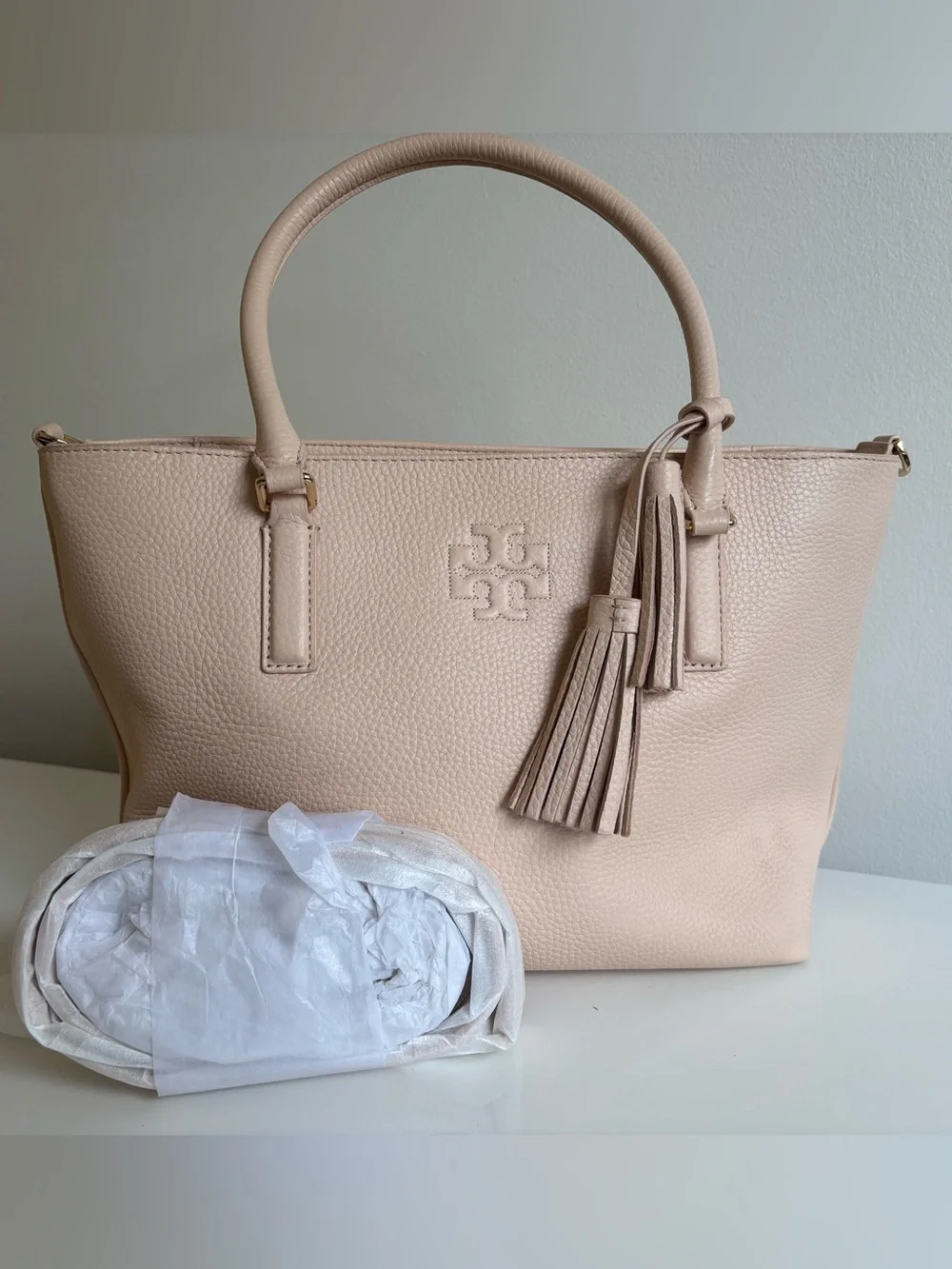 Tory Burch Blush Leather Mules with Gold Zipper Detail